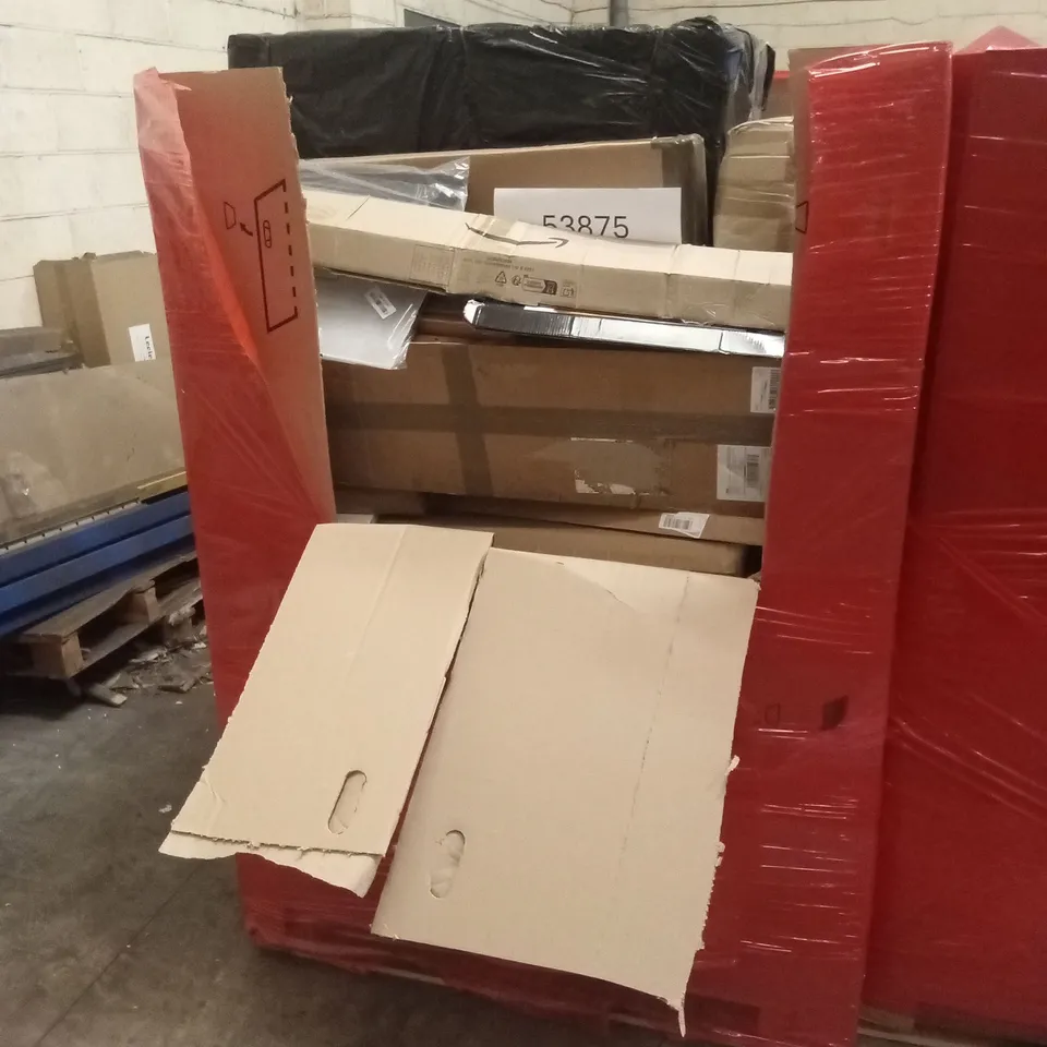 PALLET OF ASSORTED HOUSEHOLD GOODS AND PRODUCTS TO INCLUDE; BACKPACK, BASKET, BOXED FURNITURE ETC