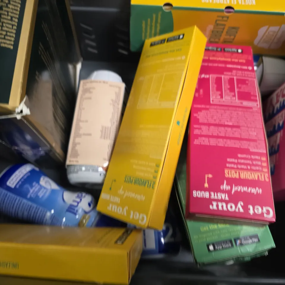 APPROXIMATELY 9 ASSORTED FOOD & DRINK ITEMS TO INCLUDE - TONY'S CHOCOLONELY , JUST BEE HONEY ETC