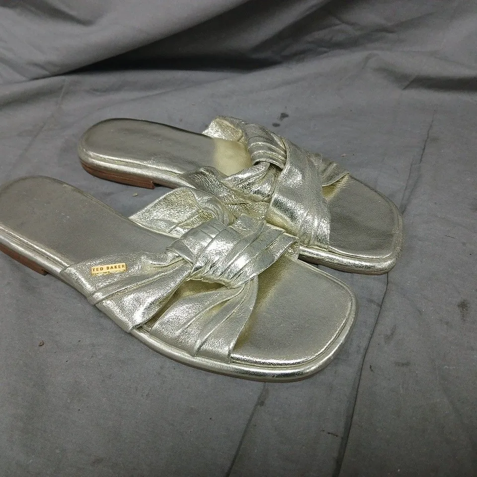 TED BAKER GOLD METALLIC SANDALS – WOMEN'S SLIP-ON - SIZE 6