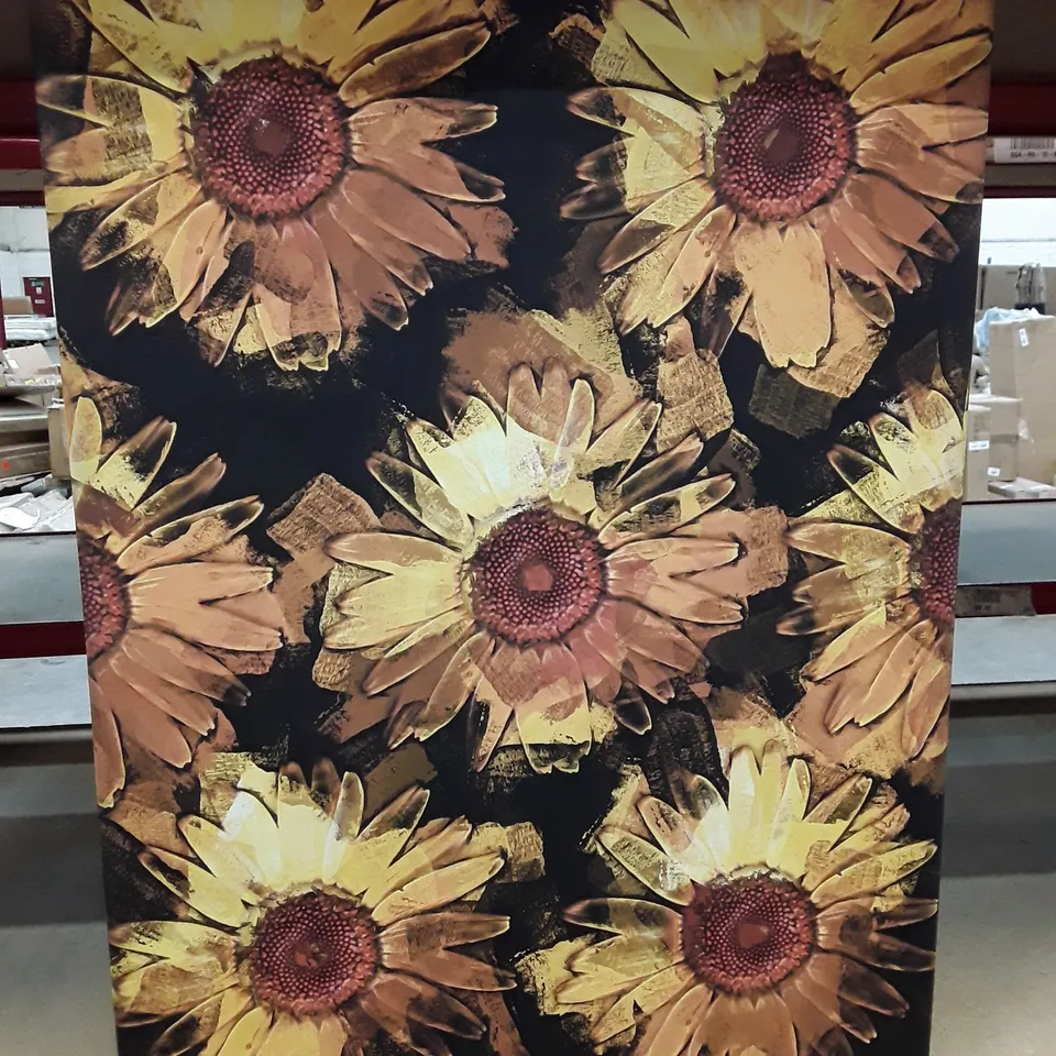 A WALL OF YELLOW SUNFLOWERS IN ABSTRACT - WRAPPED CANVAS PAINTING