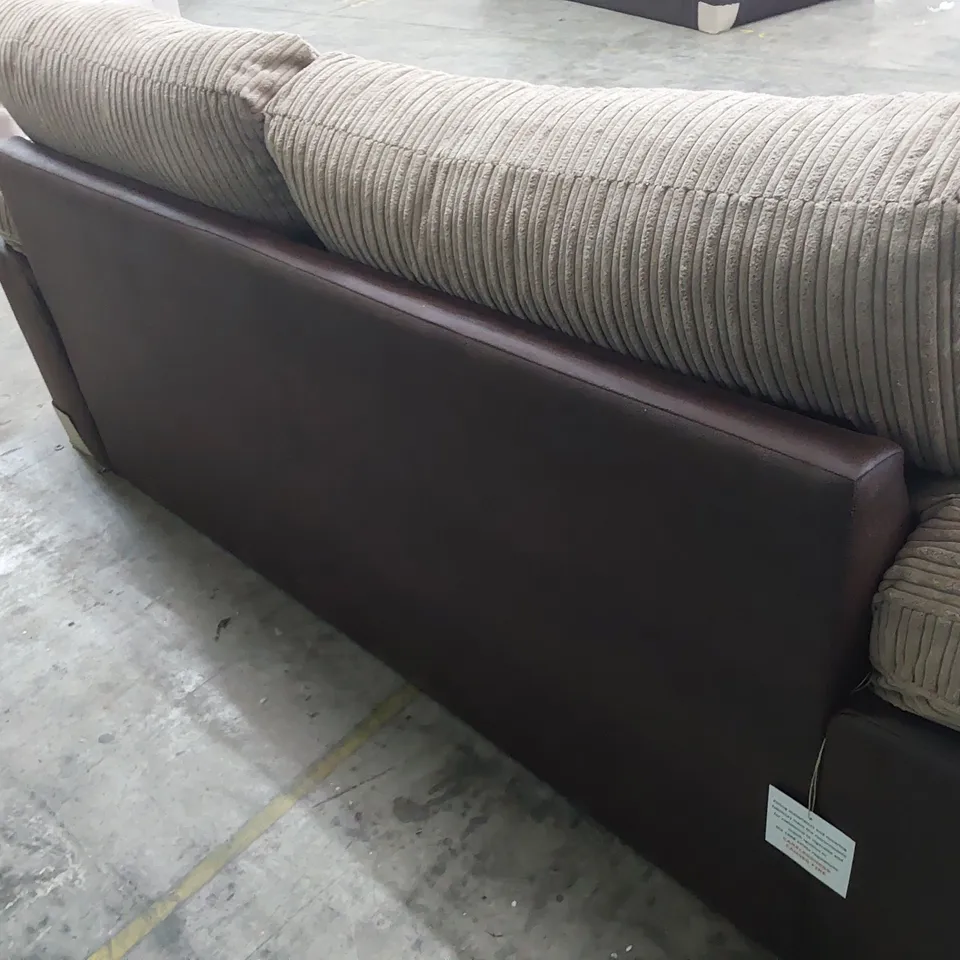 DESIGNER THREE SEATER SOFA BROWN FAUX LEATHER & JUMBO CHORD