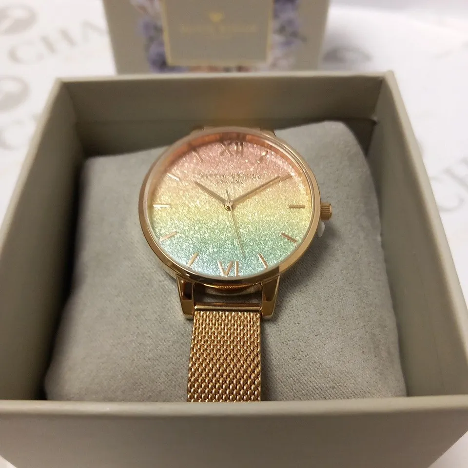 BOXED OLIVIA BURTON RAINBOW GLITTER WATCH