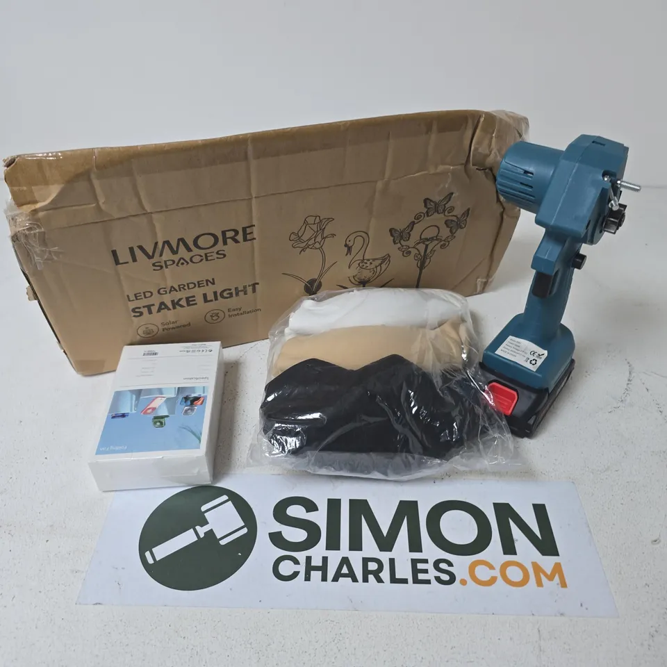 APPROXIMATELY 10 ASSORTED ITEMS TO INCLUDE GARDEN STAKE LIGHT, BRAS, POWERBANK, ETC