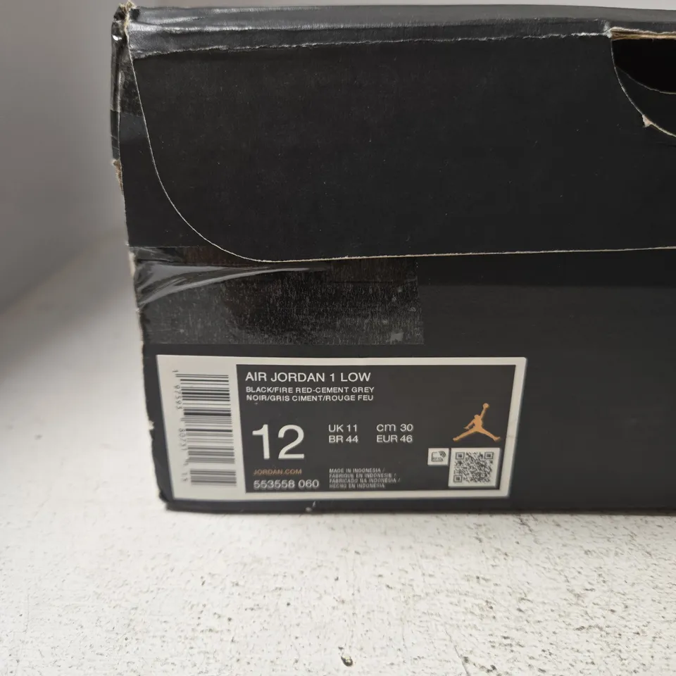 AIR JORDAN 1 LOW SNEAKERS – BLACK/FIRE RED/CEMENT GREY, UK 11 (EU 46)