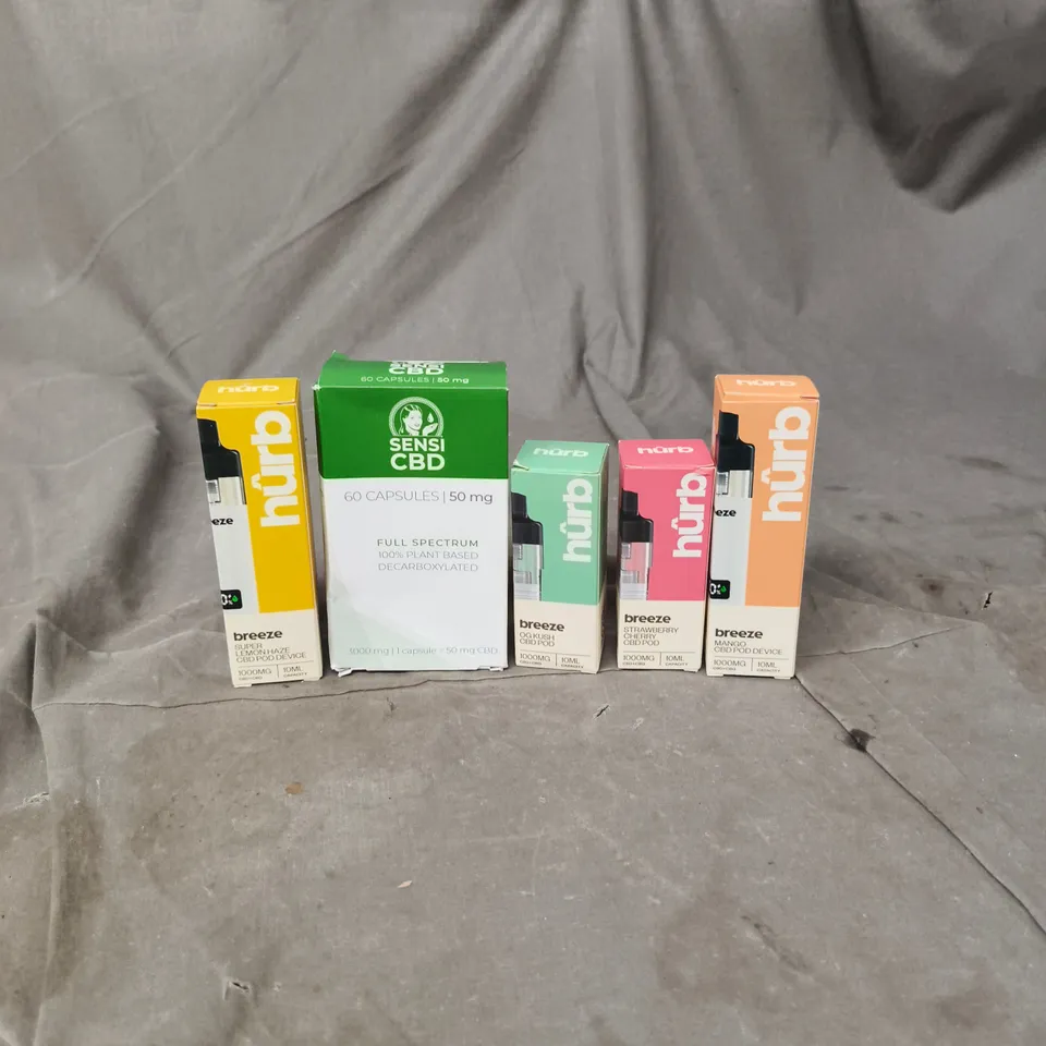 TOTE OF APPROXIMATELY 20 HURB BREEZE ECIGARETTES AND CBD SUPPLEMENTS