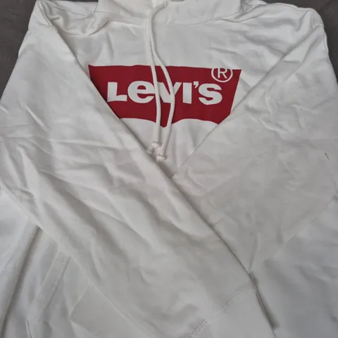 LEVI'S LONG SLEEVE OVER-ALL HOODIE IN WHITE SIZE MEDIUM