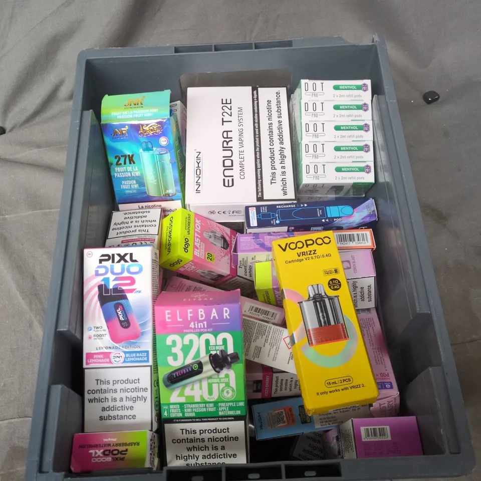 TOTE OF APPROXIMATELY 25 ASSORTED ELECTRONIC CIGARETTE ITEMS TO INCLUDE:  SIKE CL6000 POD REFILLS 
