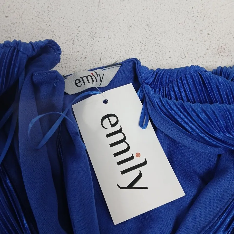 Emily Blue Pleated Dress (Wrap-Style) – Women's Clothing