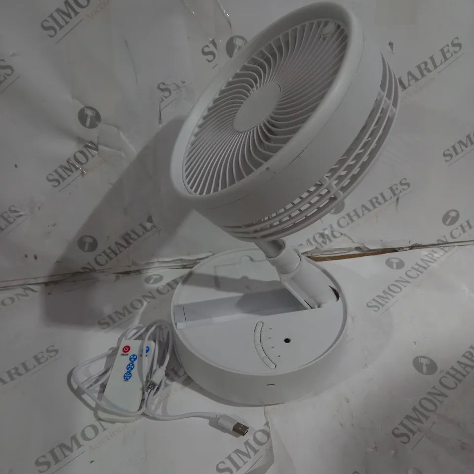 BOXED BELL & HOWELL OSCILLATING FOLDING RECHARGEABLE FAN, WHITE