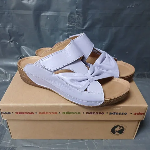 BOXED PAIR OF ADESSO LEXI BOW MULES IN VIOLET - SIZE 39
