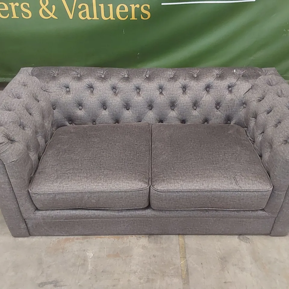 HAMPTON VELVET PLUSH GREY 2 SEATER CHESTERFIELD SOFA