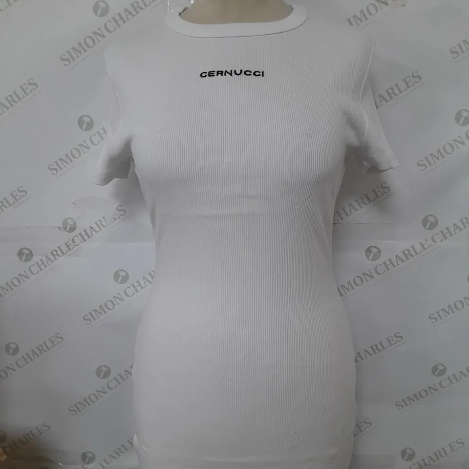 CERNUCCI EMBROIDERED RIBBED SHORT SLEEVE DRESS - SIZE MEDIUM