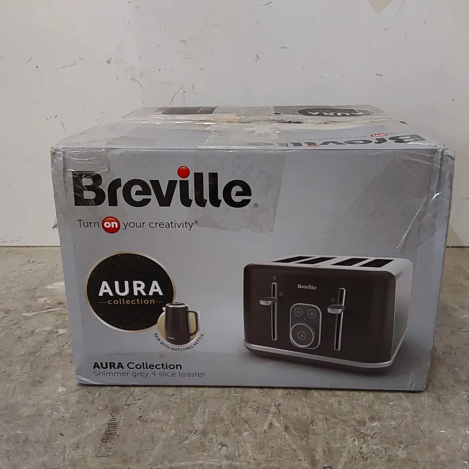 BOXED BREVILLE AURA COLLECTION SHIMMER GREY 4 SLICE TOASTER (1 BOX)