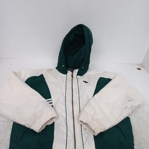 ADIDAS COLOUR-BLOCK HOODED JACKET β GREEN & WHITE SIZE S