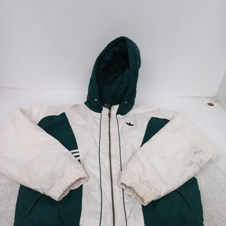 ADIDAS COLOUR-BLOCK HOODED JACKET – GREEN & WHITE SIZE S