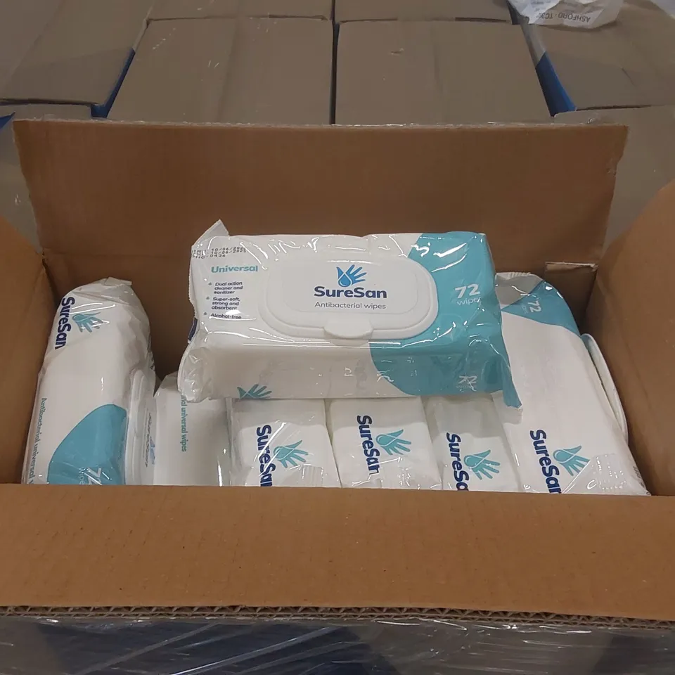 PALLET CONTAINING APPROXIMATELY 32x BOXES OF 24x 72PCS SURESAN ANTIBACTERIAL WIPES