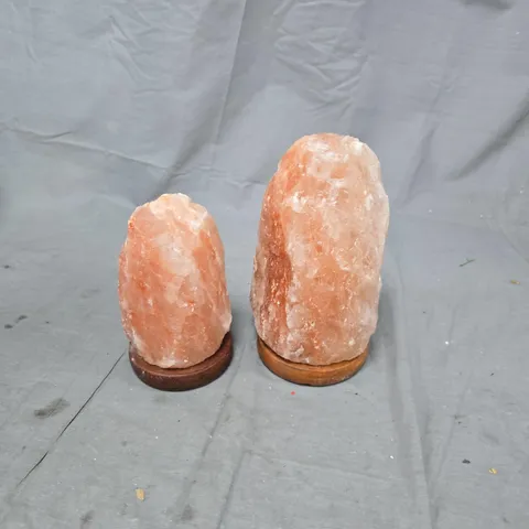 PAIR OF HIMALAYAN SALT LAMPS ON WOODEN BASES