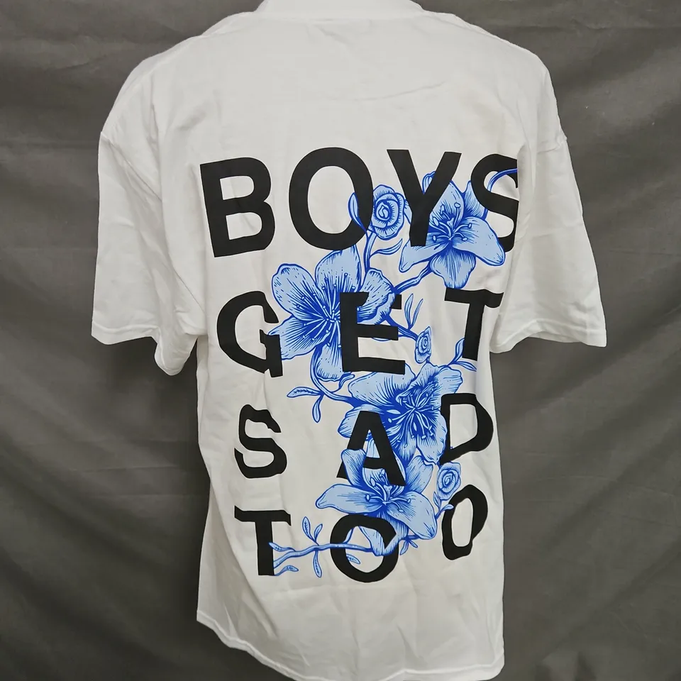 BOYS GET SAD TOO BACK GRAPHIC TEE IN WHITE SIZE L