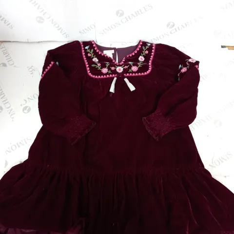 MONSOON BURGUNDY EMBROIDED DRESS SIZE 7 YEARS