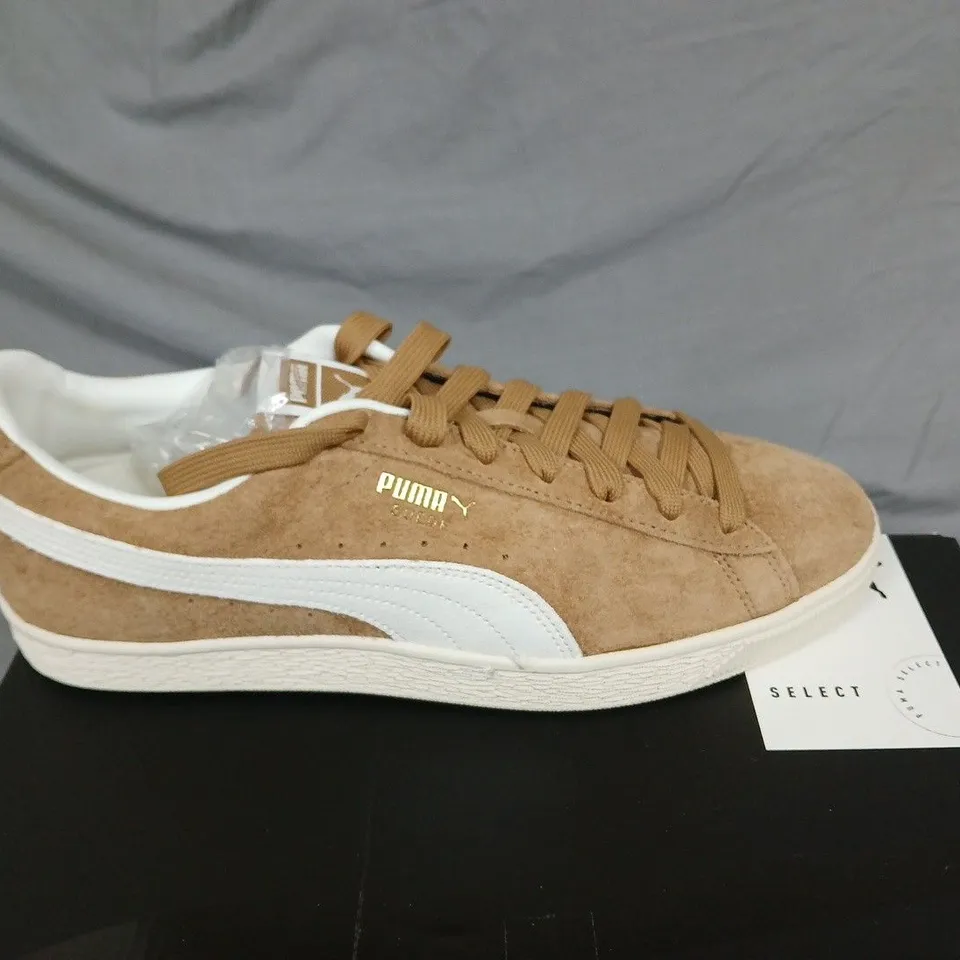 BOXED PUMA SUEDE CHARLES F. STEAD V TRAINERS IN HONEY BUTTER & WHITE - UK 10