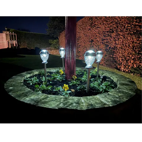 FLOURISH DUAL MODE STAINLESS STEEL SOLAR STAKE LIGHT (SET OF 4)