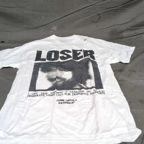 TAME IMPALA WHITE T-SHIRT WITH 'LOSER' GRAPHIC – SIZE L