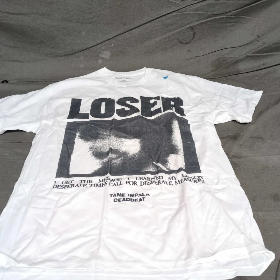 TAME IMPALA WHITE T-SHIRT WITH 'LOSER' GRAPHIC – SIZE L
