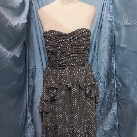 WOMEN’S POLKA DOT STRAPLESS DRESS – GREY, UK M