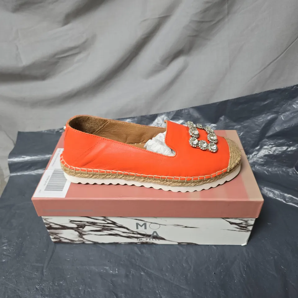 MODA IN PELLE WOMEN'S ORANGE ESPADRILLE SLIP-ON – UK 4 (EU 36) WITH RHINESTONE BUCKLE