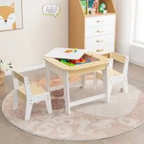 BOXED COSTWAY 2 SEATER KIDS NATURAL TABLE AND CHAIR SET WITH HIDDEN STORAGE