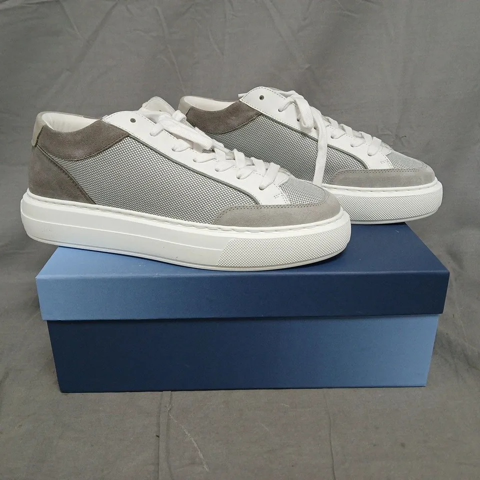 BOXED PAIR OF CLEENS LUXOR TRAINERS IN WHITE/GREY SIZE UK 11