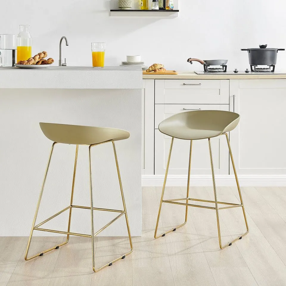 BOXED SET OF 2 HARPER BAR STOOLS TAUPE SEAT AND GOLD LEGS (1 BOX)