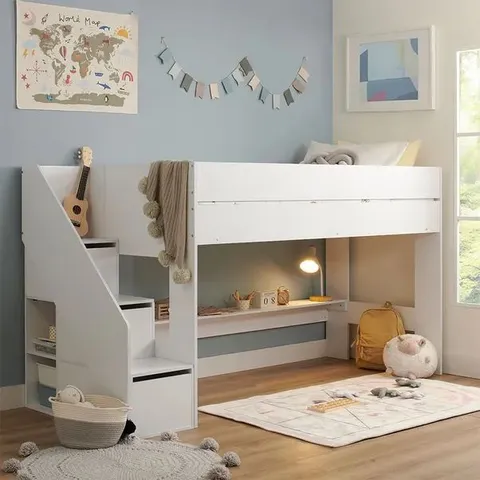 BOXED FLAIR OLIVIA MID SLEEPER BED WITH STORAGE - WHITE (3 BOXES)