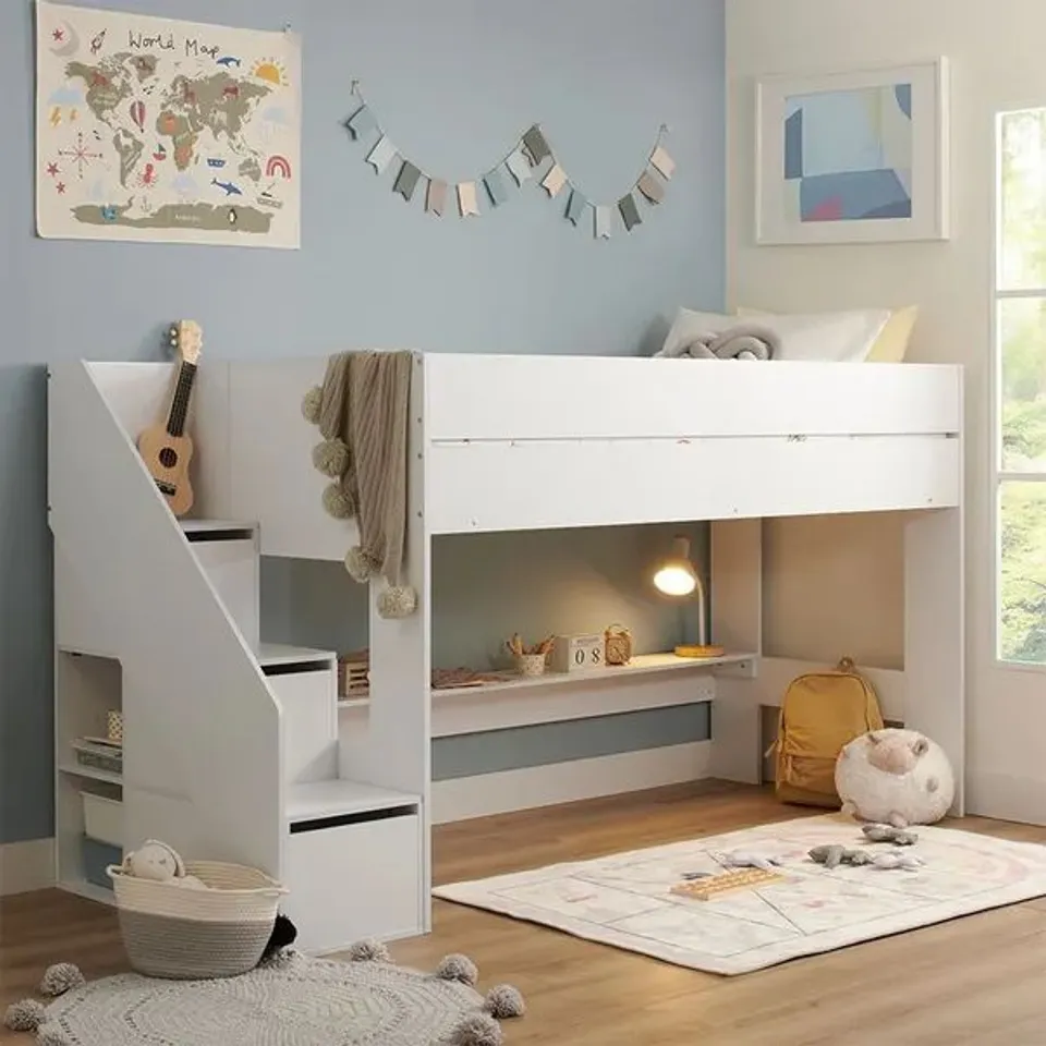 BOXED FLAIR OLIVIA MID SLEEPER BED WITH STORAGE - WHITE (3 BOXES)