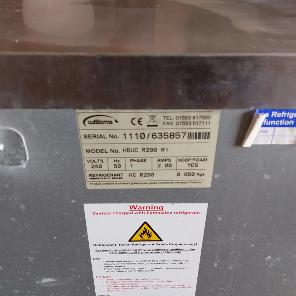 WILLIAMS H5UC R290 R1 STAINLESS STEEL COMMERCIAL UNDER COUNTER FRIDGE