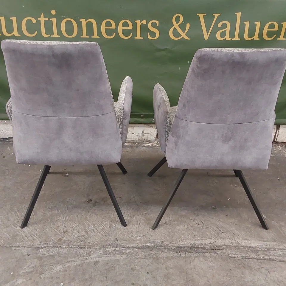 SET OF 2 DESIGNER FABRIC UPHOLSTERED SWIVEL CHAIRS