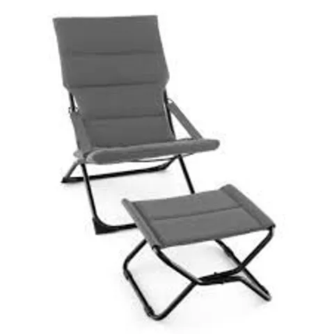 BOXED COSTWAY GREY FOLDING ACCENT SLING CHAIR WITH FOOTREST