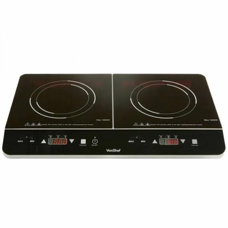 BOXED VONSHEF DOUBLE INDUCTION HOB, 2800W PORTABLE DUAL, TWIN PLATE ELECTRIC TABLE TOP WITH LED DISPLAY