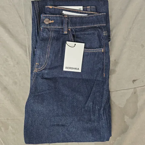 BERSHKA STRAIGHT WIDE JEANS IN DARK BLUE SIZE UK 10