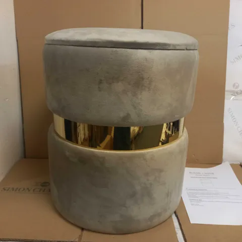 ALISON AT HOME VELVET STORAGE STOOL - GREY AND GOLD EFFECT