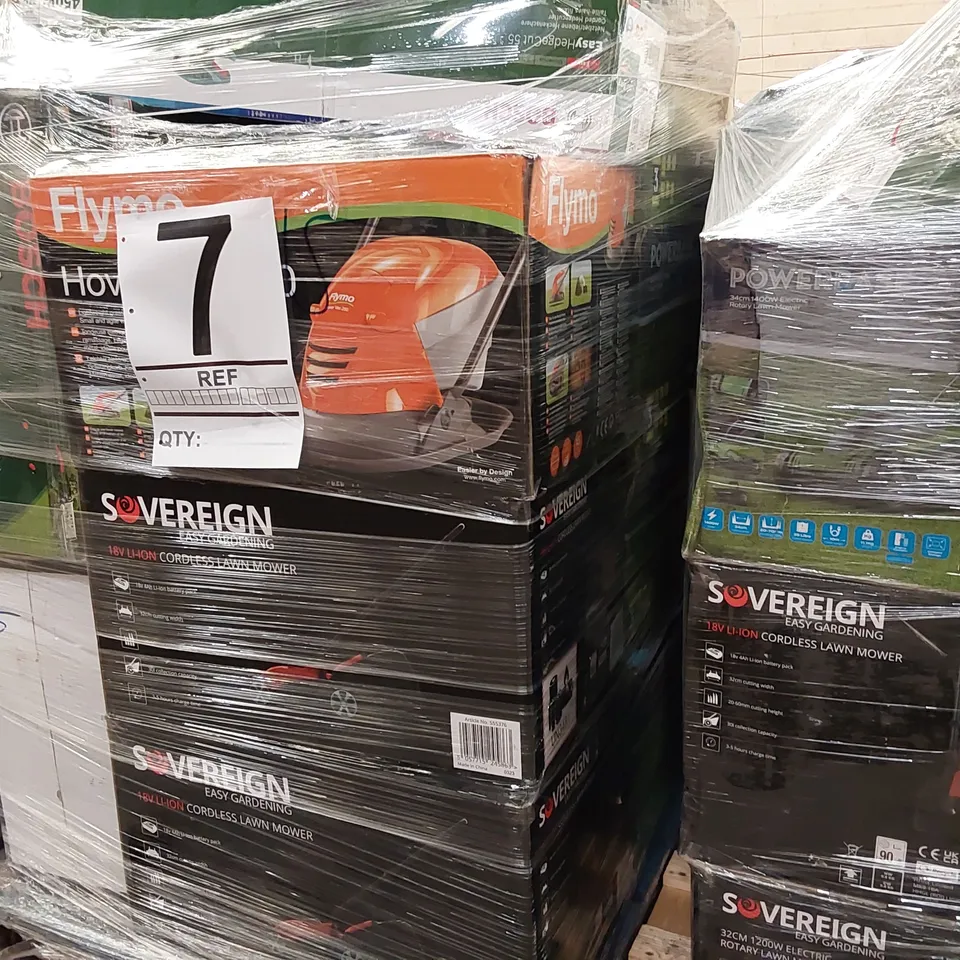PALLET OF APPROXIMATELY 15X BOXED RAW UNCHECKED LAWN MOWER/GARDEN TOOLS 