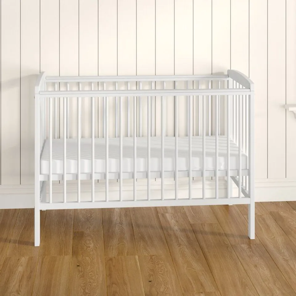 BOXED BRYANA WHITE COT WITH SPRING MATTRESS 