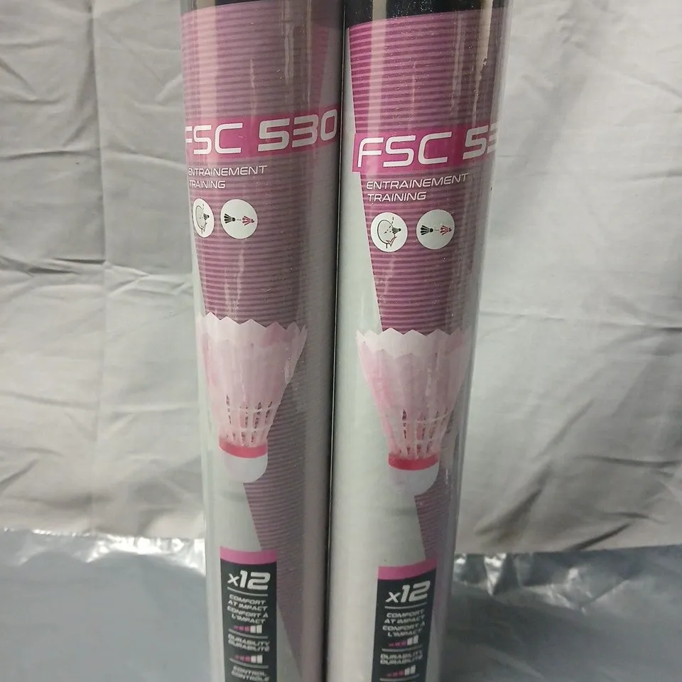 PAIR OF DECATHLON PERFLY FSC 530 BADMINTON SHUTTLECOCKS TUBES (12 PER TUBE)
