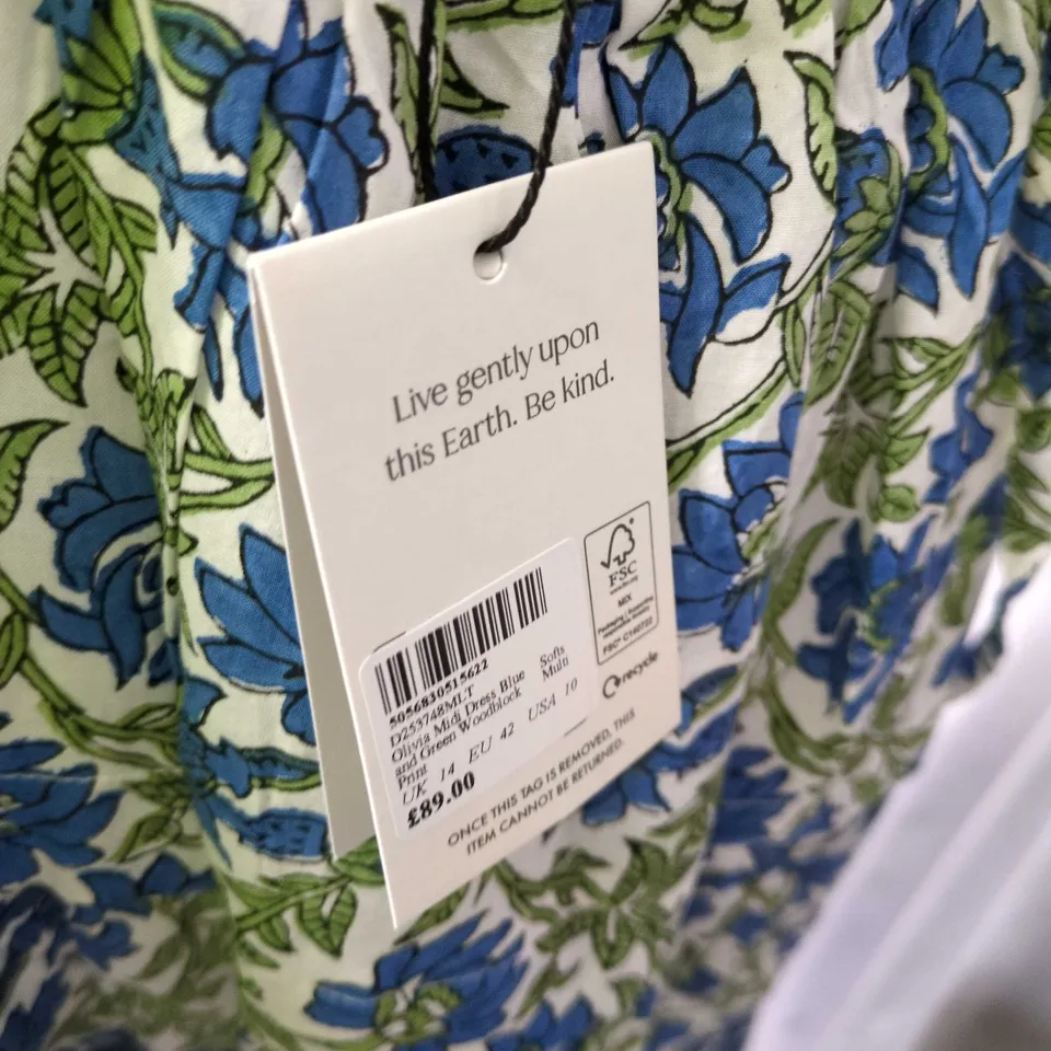 NOBODY'S CHILD FLORAL PRINT DRESS – BLUE & GREEN, UK 14