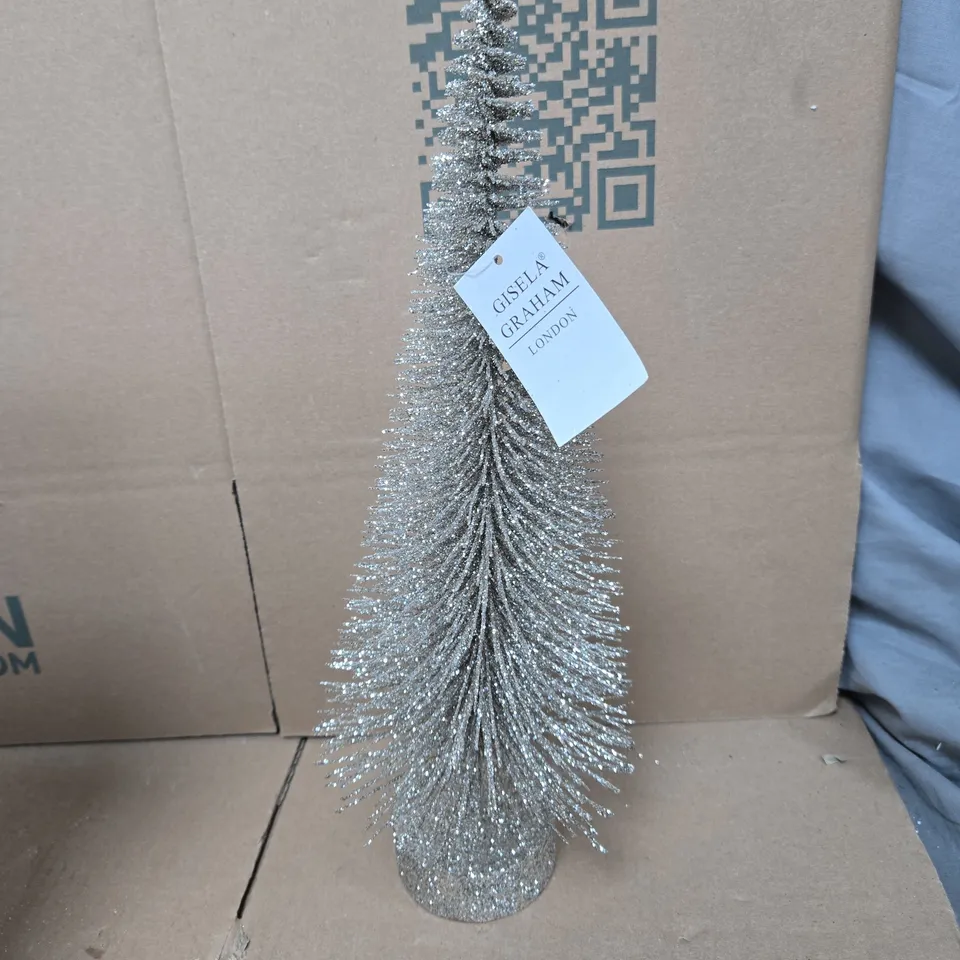 6 GISELA GRAHAM SILVER GLITTER BOTTLE BRUSH MINIATURE HOLIDAY TREES