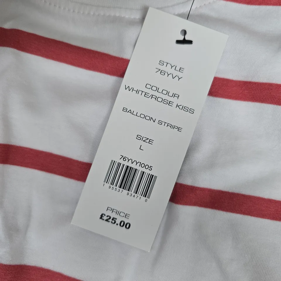 French Connection Balloon Stripe T-Shirt – White/Rose Kiss, Size L (Men)