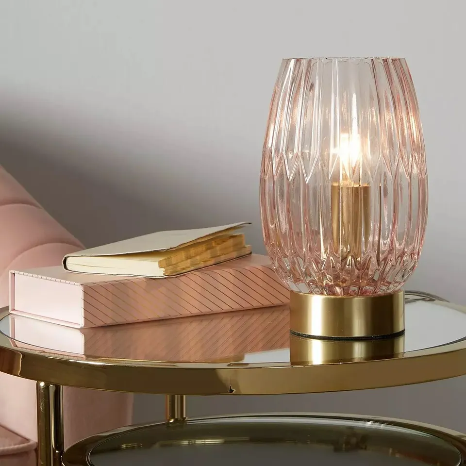 MICHELLE KEEGAN DAPHNE RIBBED PINK LAMP - COLLECTION ONLY