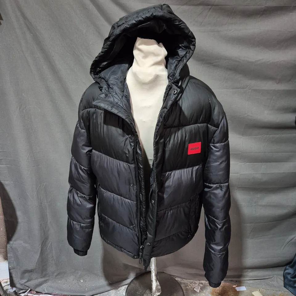 HUGO BLACK PUFFER JACKET WITH HOOD