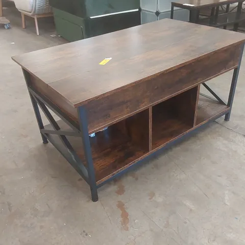 ANAVILHANAS LIFT TOP COFFEE TABLE WITH STORAGE TABLE BASE COLOUR:BLACK TABLE TOP COLOUR: RUSTIC BROWN