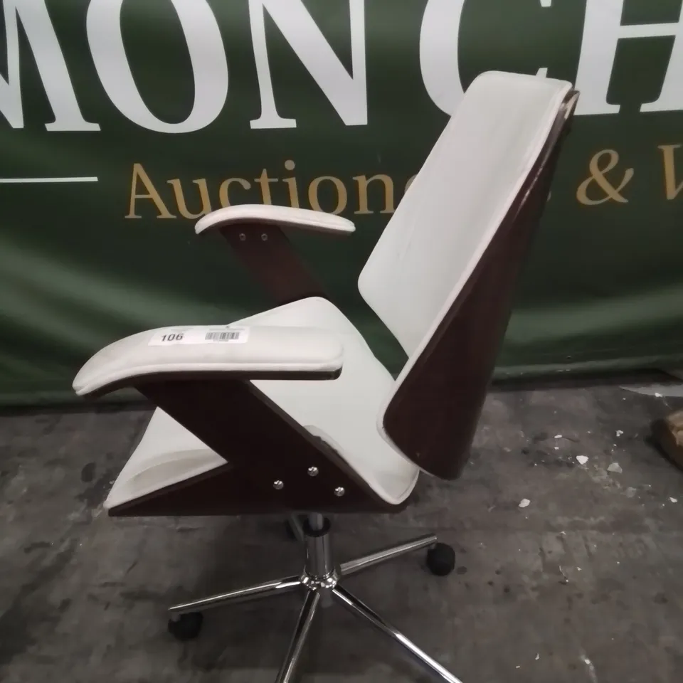 DESIGNER HANS SMYTHE LANGLEY STREET ERGONOMIC ADJUSTABLE CHAIR WHITE FAUX LEATHER 
